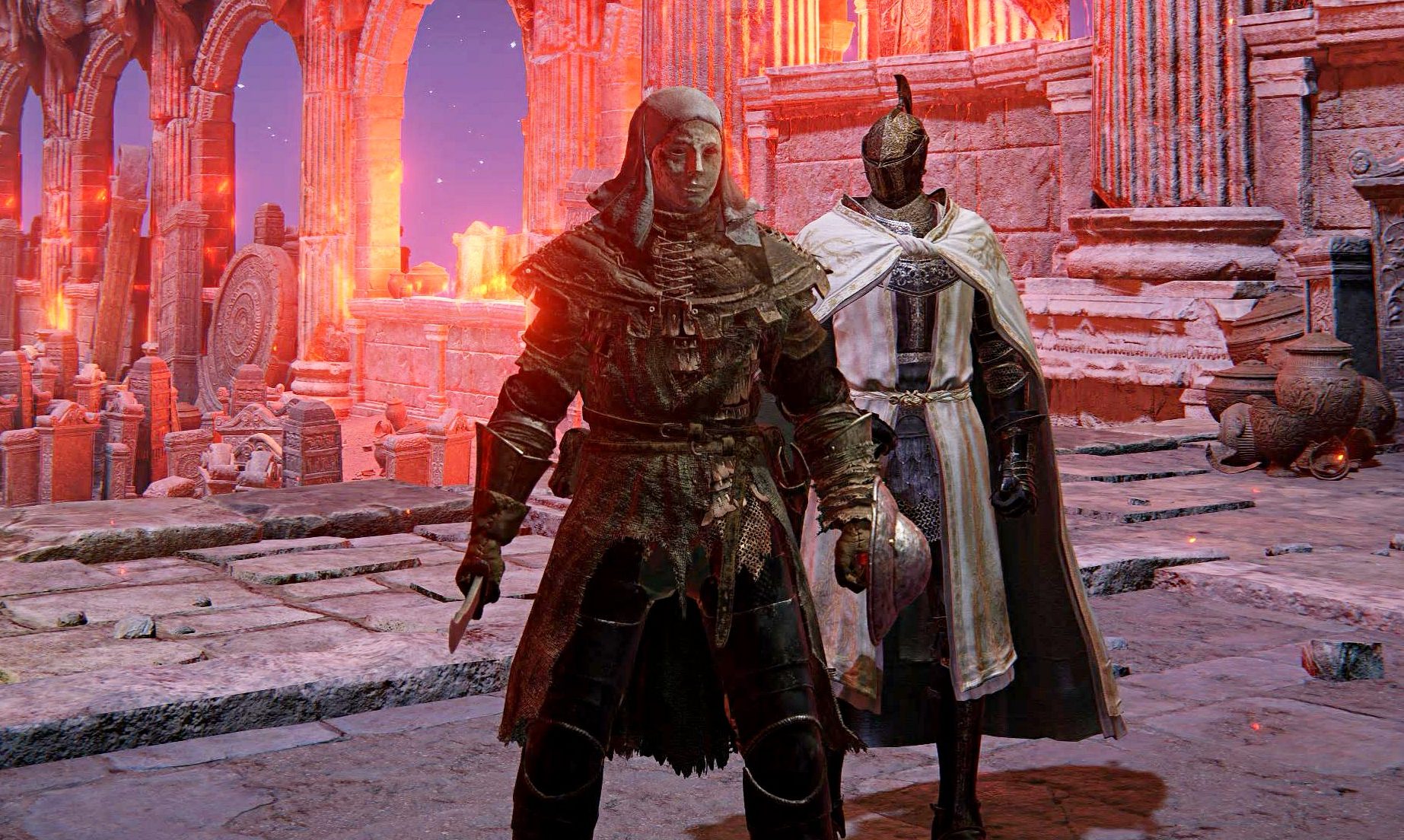 My Bandit run outfit: White Mask, Vulgar Militia Armor, Lionel's Gauntlets and Greaves